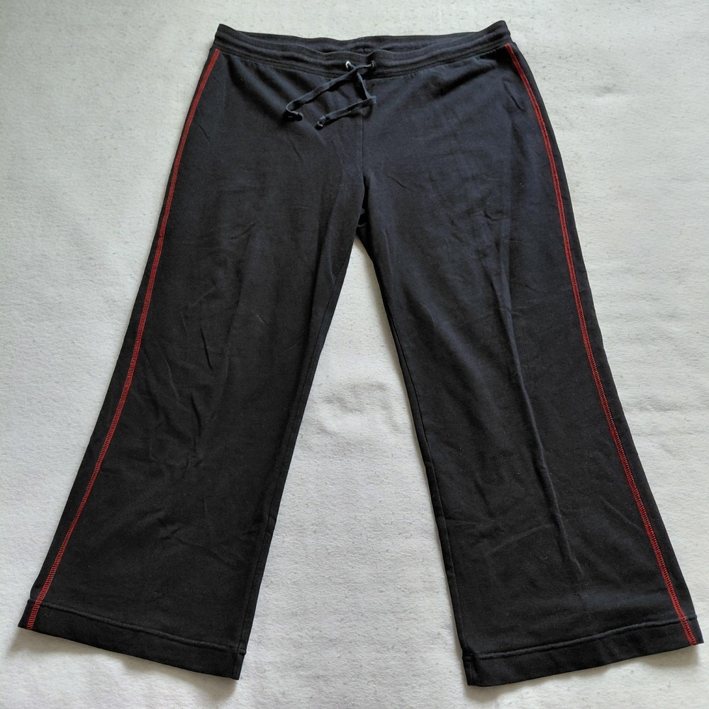 Style and Co Sport Black Joggers Womens Size L Red Side Stripe Athleisure Comfy